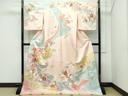 平和屋本店●極上　創業460年・千總　訪問着　駒刺繍　亀甲草花文　暈し染め　金彩　雄黄色地　逸品　CZAA5165s6