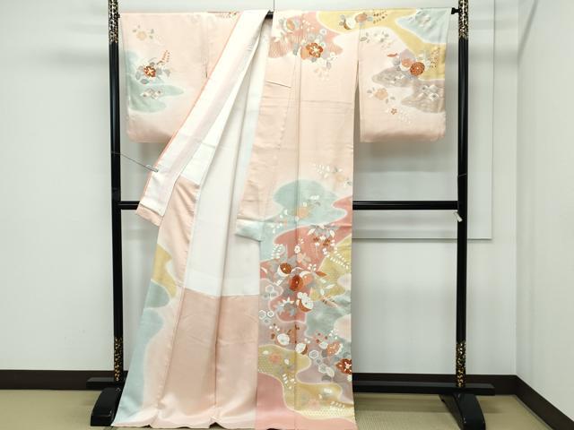 平和屋本店●極上　創業460年・千總　訪問着　駒刺繍　亀甲草花文　暈し染め　金彩　雄黄色地　逸品　CZAA5165s6