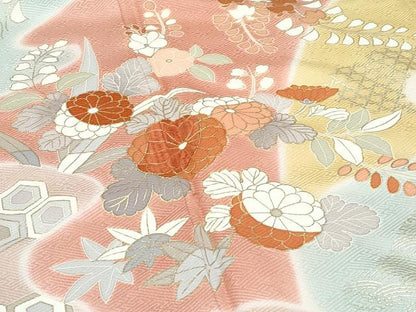 平和屋本店●極上　創業460年・千總　訪問着　駒刺繍　亀甲草花文　暈し染め　金彩　雄黄色地　逸品　CZAA5165s6