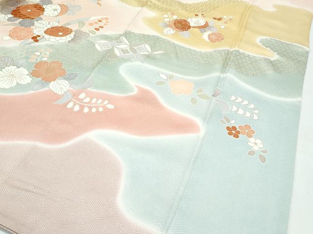 平和屋本店●極上　創業460年・千總　訪問着　駒刺繍　亀甲草花文　暈し染め　金彩　雄黄色地　逸品　CZAA5165s6