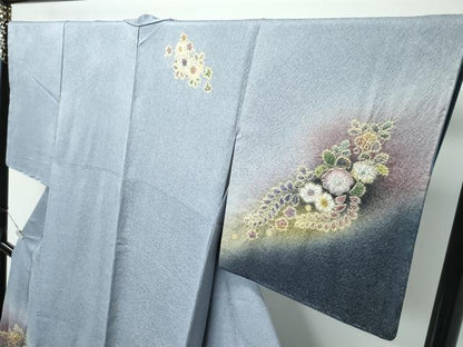 平和屋着物●極上　訪問着　辻が花　絞り　暈し染め　金通し地　灰青色地　逸品　未使用　CZAA5166s6