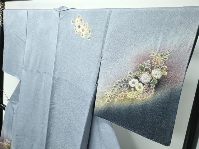 平和屋着物●極上　訪問着　辻が花　絞り　暈し染め　金通し地　灰青色地　逸品　未使用　CZAA5166s6