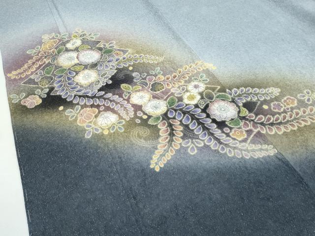 平和屋着物●極上　訪問着　辻が花　絞り　暈し染め　金通し地　灰青色地　逸品　未使用　CZAA5166s6