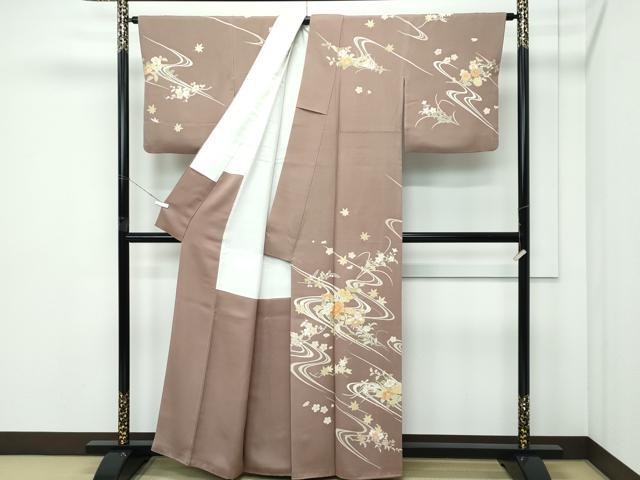 平和屋本店●極上　創業460年・千總　訪問着　刺繍　流水草花文　金彩　柴染色地　逸品　CZAA5168s6