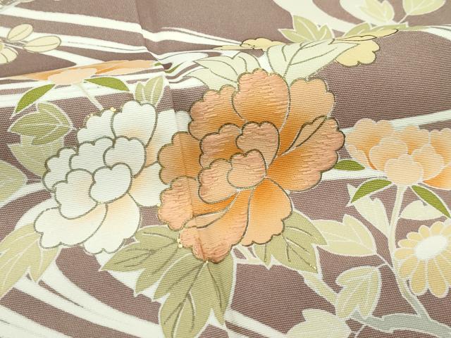 平和屋本店●極上　創業460年・千總　訪問着　刺繍　流水草花文　金彩　柴染色地　逸品　CZAA5168s6