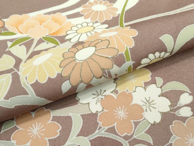 平和屋本店●極上　創業460年・千總　訪問着　刺繍　流水草花文　金彩　柴染色地　逸品　CZAA5168s6
