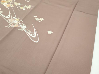 平和屋本店●極上　創業460年・千總　訪問着　刺繍　流水草花文　金彩　柴染色地　逸品　CZAA5168s6