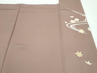 平和屋本店●極上　創業460年・千總　訪問着　刺繍　流水草花文　金彩　柴染色地　逸品　CZAA5168s6