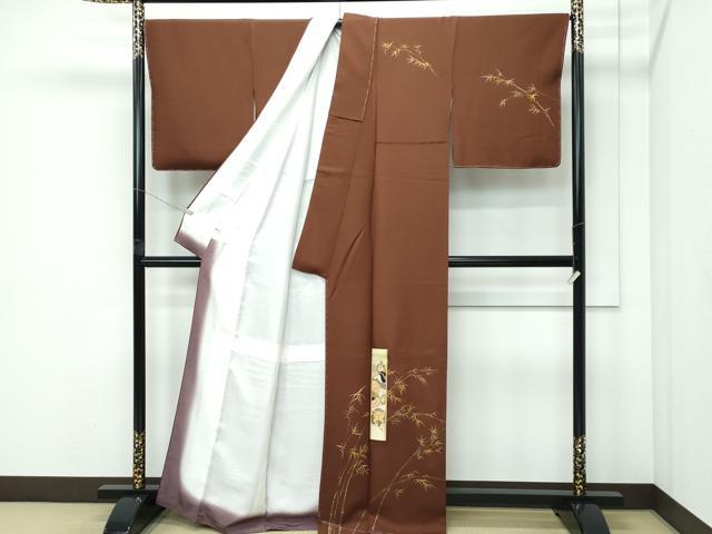 平和屋着物●極上　訪問着　手描き　利休織　七福神　金彩　茶褐色地　反端付き　逸品　未使用　CZAA5171s6