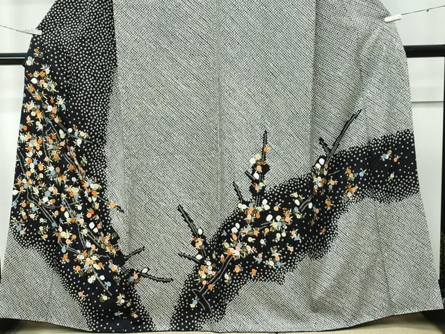 平和屋着物●極上　訪問着　総絞り　刺繍　枝花文　黒地　金糸　越後屋扱い　逸品　CZAA5172s6