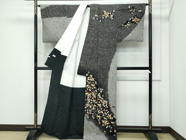 平和屋着物●極上　訪問着　総絞り　刺繍　枝花文　黒地　金糸　越後屋扱い　逸品　CZAA5172s6
