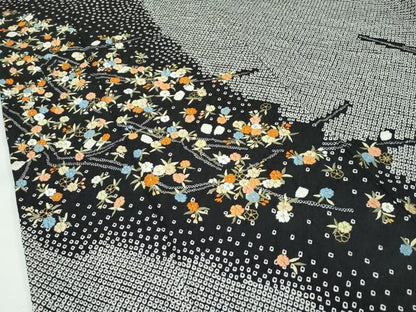 平和屋着物●極上　訪問着　総絞り　刺繍　枝花文　黒地　金糸　越後屋扱い　逸品　CZAA5172s6