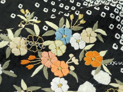 平和屋着物●極上　訪問着　総絞り　刺繍　枝花文　黒地　金糸　越後屋扱い　逸品　CZAA5172s6