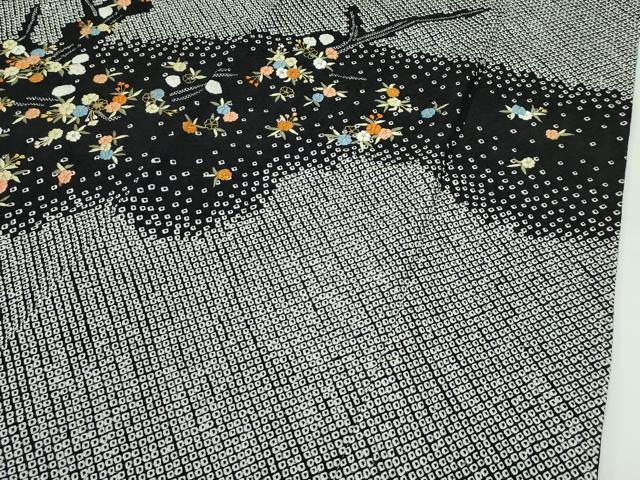 平和屋着物●極上　訪問着　総絞り　刺繍　枝花文　黒地　金糸　越後屋扱い　逸品　CZAA5172s6
