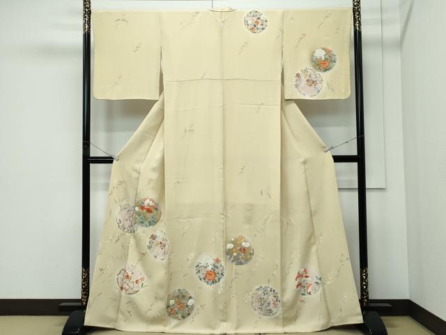 平和屋本店●極上　創業460年・千總　訪問着　刺繍　草花文　蛍暈し　金彩　ブロンド色地　逸品　CZAA5173s6