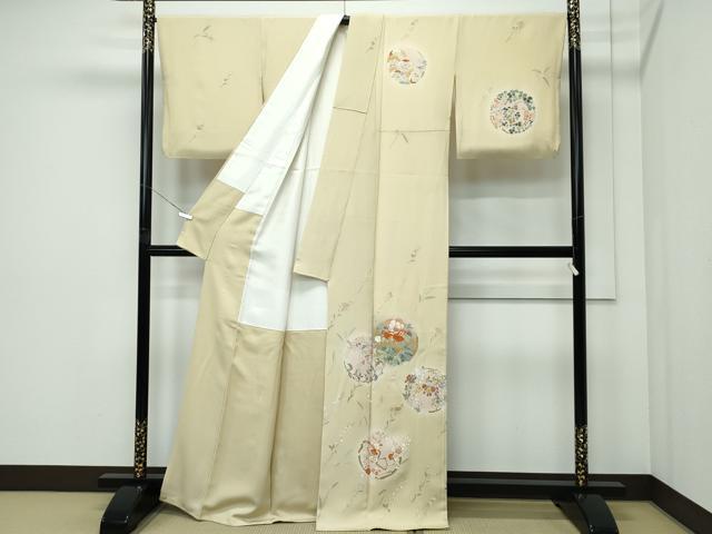 平和屋本店●極上　創業460年・千總　訪問着　刺繍　草花文　蛍暈し　金彩　ブロンド色地　逸品　CZAA5173s6