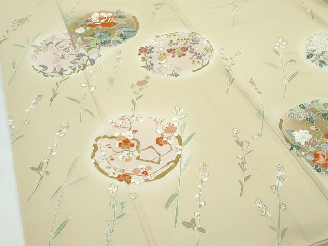 平和屋本店●極上　創業460年・千總　訪問着　刺繍　草花文　蛍暈し　金彩　ブロンド色地　逸品　CZAA5173s6