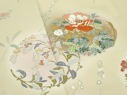 平和屋本店●極上　創業460年・千總　訪問着　刺繍　草花文　蛍暈し　金彩　ブロンド色地　逸品　CZAA5173s6
