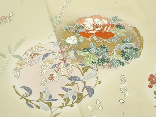 平和屋本店●極上　創業460年・千總　訪問着　刺繍　草花文　蛍暈し　金彩　ブロンド色地　逸品　CZAA5173s6