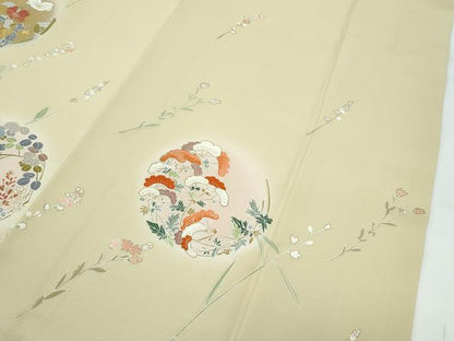 平和屋本店●極上　創業460年・千總　訪問着　刺繍　草花文　蛍暈し　金彩　ブロンド色地　逸品　CZAA5173s6