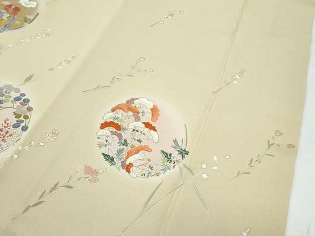 平和屋本店●極上　創業460年・千總　訪問着　刺繍　草花文　蛍暈し　金彩　ブロンド色地　逸品　CZAA5173s6