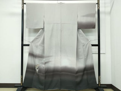 平和屋本店●極上　訪問着　作家物　手描き　シマウマ　暈し染め　灰汁色地　逸品　CZAA5175s6