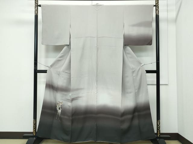 平和屋本店●極上　訪問着　作家物　手描き　シマウマ　暈し染め　灰汁色地　逸品　CZAA5175s6