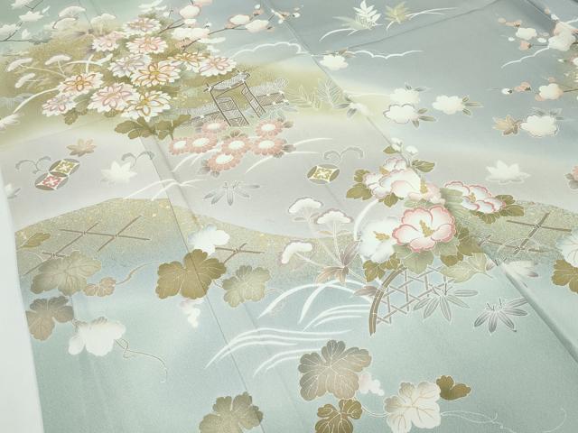 平和屋着物●極上　訪問着　駒刺繍　風景草花文　暈し染め　金彩　逸品　CZAA5176s6