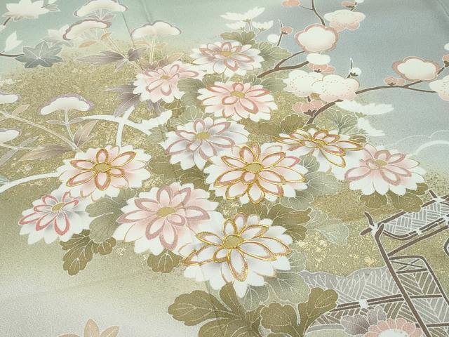 平和屋着物●極上　訪問着　駒刺繍　風景草花文　暈し染め　金彩　逸品　CZAA5176s6