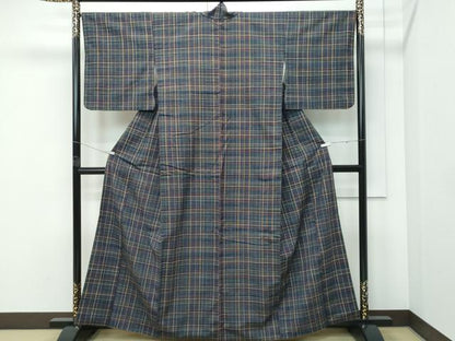 平和屋本店●極上　郡上紬　草木染　格子柄　逸品　CZAA5188s6