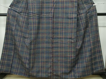平和屋本店●極上　郡上紬　草木染　格子柄　逸品　CZAA5188s6