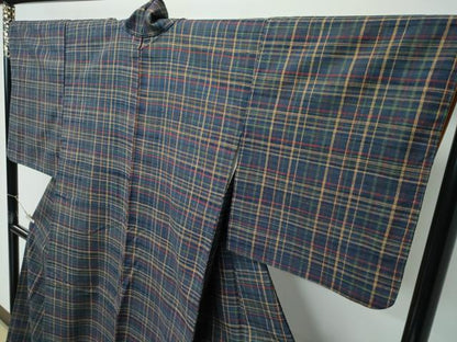 平和屋本店●極上　郡上紬　草木染　格子柄　逸品　CZAA5188s6
