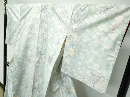 平和屋本店●極上　本場大島紬　白大島　９マルキ　バラ　薔薇　逸品　未使用　CZAA5189s6