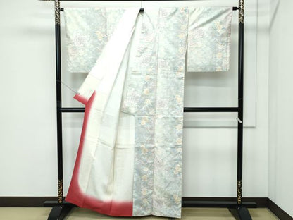 平和屋本店●極上　本場大島紬　白大島　９マルキ　バラ　薔薇　逸品　未使用　CZAA5189s6