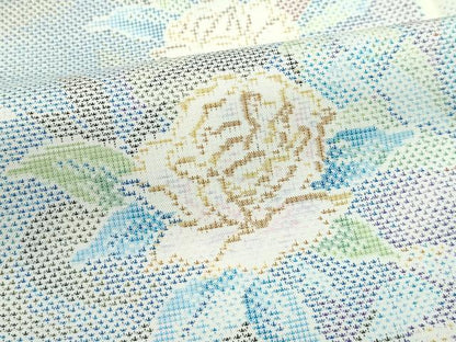 平和屋本店●極上　本場大島紬　白大島　９マルキ　バラ　薔薇　逸品　未使用　CZAA5189s6