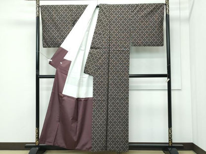 平和屋着物●極上　本場大島紬　泥染め　９マルキ　格子柄　酒井織物謹製　証紙付き　逸品　CZAA5195s6