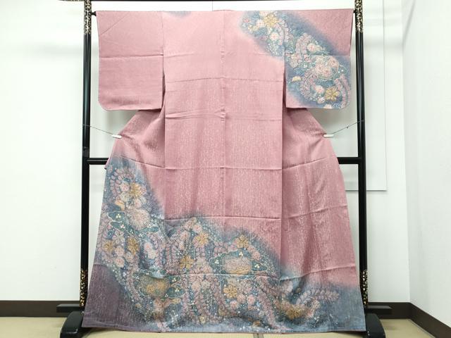 平和屋着物●極上　訪問着　辻が花　暈し染め　金通し地　蘇芳香色地　逸品　未使用　CZAA5199s6