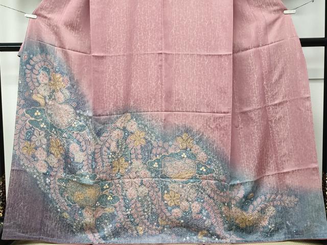 平和屋着物●極上　訪問着　辻が花　暈し染め　金通し地　蘇芳香色地　逸品　未使用　CZAA5199s6