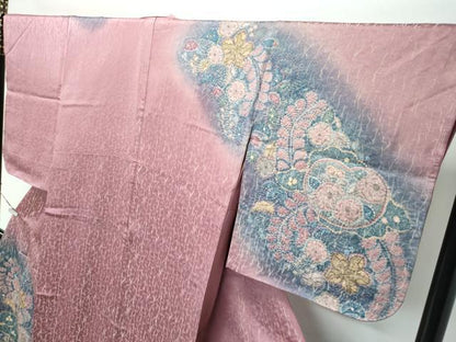 平和屋着物●極上　訪問着　辻が花　暈し染め　金通し地　蘇芳香色地　逸品　未使用　CZAA5199s6