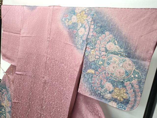 平和屋着物●極上　訪問着　辻が花　暈し染め　金通し地　蘇芳香色地　逸品　未使用　CZAA5199s6