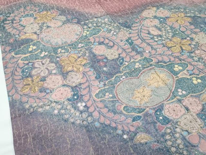 平和屋着物●極上　訪問着　辻が花　暈し染め　金通し地　蘇芳香色地　逸品　未使用　CZAA5199s6