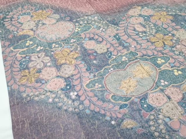平和屋着物●極上　訪問着　辻が花　暈し染め　金通し地　蘇芳香色地　逸品　未使用　CZAA5199s6