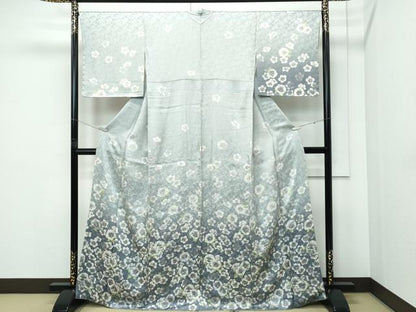 平和屋着物●極上　訪問着　草花文　暈し染め　金通し地　柳鼠色地　反端付き　逸品　未使用　CZAA5200s6