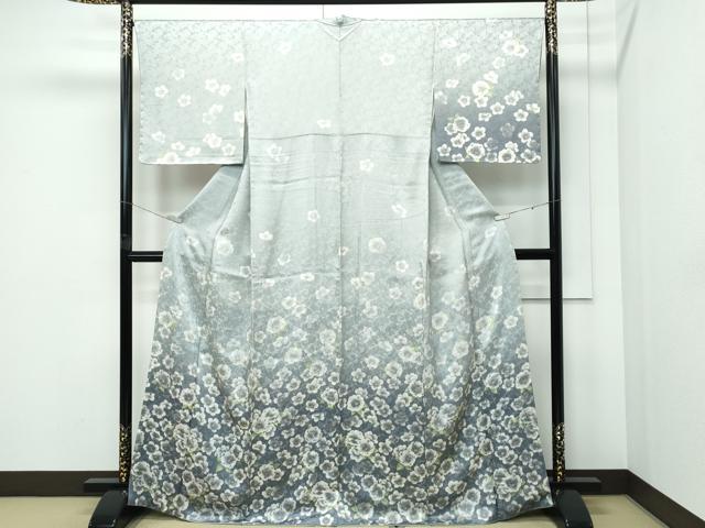平和屋着物●極上　訪問着　草花文　暈し染め　金通し地　柳鼠色地　反端付き　逸品　未使用　CZAA5200s6