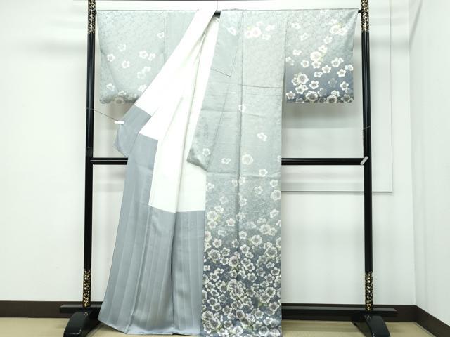 平和屋着物●極上　訪問着　草花文　暈し染め　金通し地　柳鼠色地　反端付き　逸品　未使用　CZAA5200s6