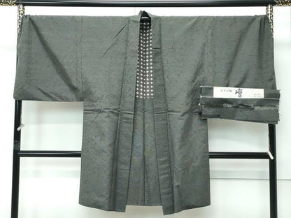 平和屋着物∞極上　男性　長羽織　キングサイズ　むすび紬　凛　藍海松茶色　東急百貨店扱い　反端付き　逸品　CZAA5205s6