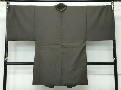 平和屋着物∞極上　男性　長羽織　キングサイズ　ふくれ織　杢目文様　海松茶色　逸品　CZAA5206s6