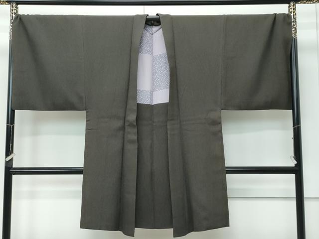 平和屋着物∞極上　男性　長羽織　キングサイズ　ふくれ織　杢目文様　海松茶色　逸品　CZAA5206s6