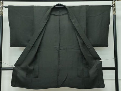 平和屋着物▽極上　男性　長羽織　スリーシーズン　春夏秋　塵除け　お召地　色無地　黒地　逸品　CZAA5208s6