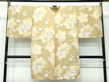 平和屋着物∞極上　長羽織　京友禅　草花文　桑染色地　反端付き　逸品　未使用　CZAA5209s6